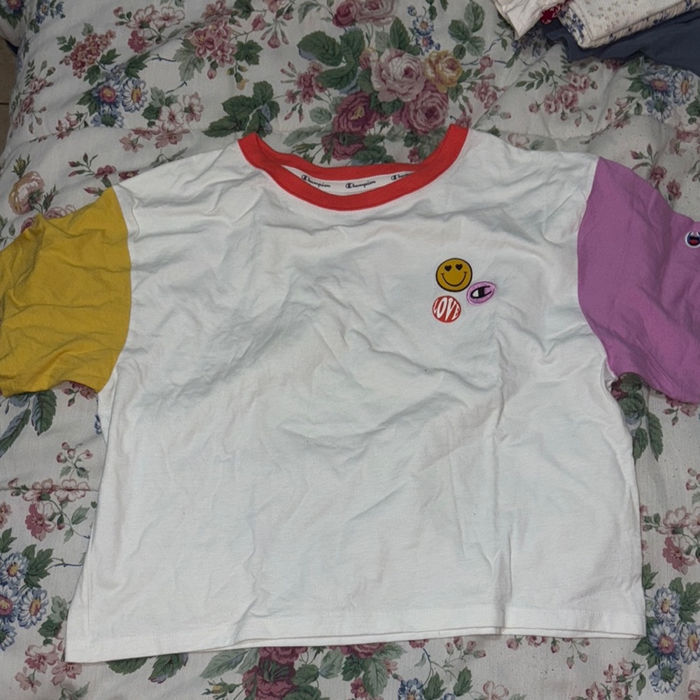 Champion White and Yellow Short Sleeve Tee